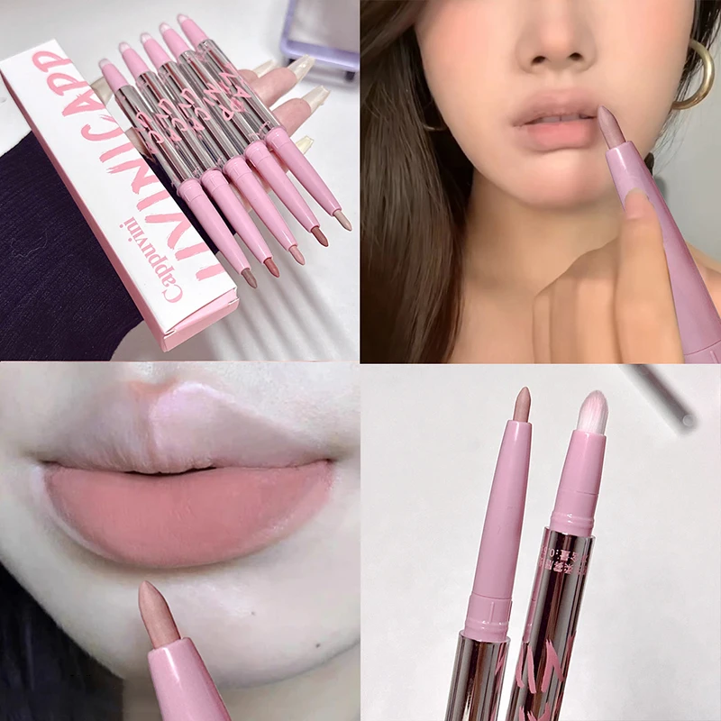 Nude Lip Liner with Lip Brush Cappuvini Korean Style Lip Makeup Long Last Velvet Matte Lipstick