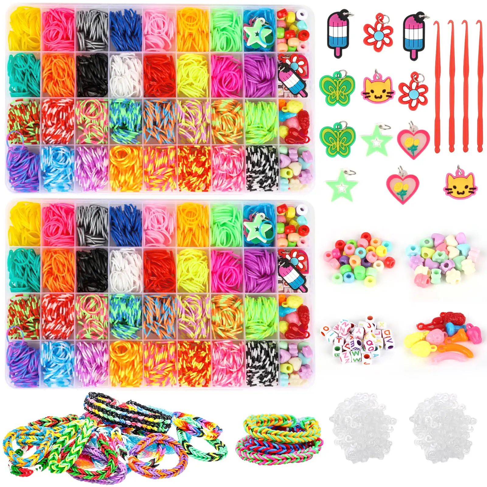 الإبداعية الملونة تلوح في الأفق العصابات مجموعة قوس قزح سوار صنع عدة DIY شريط مطاطي أساور منسوجة ألعاب حرفية للفتيات هدايا عيد الميلاد