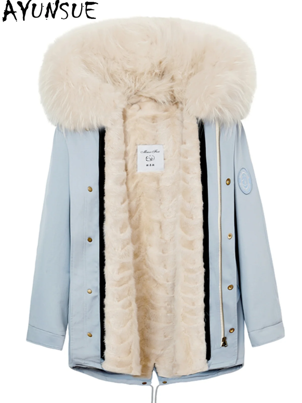 

AYUNSUE парка из натурального меха норки, женские пальто средней длины из натурального меха для женской одежды, зимнее пальто, воротник из белого меха енота Шуба Женская