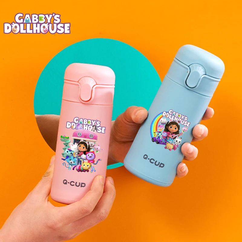 

400ML Gabby Dollhouse Insulation Water Bottle Cartoon Anime Water Cup Leak Proof Large Capacity Sport Bottle Glass Drinking Cups