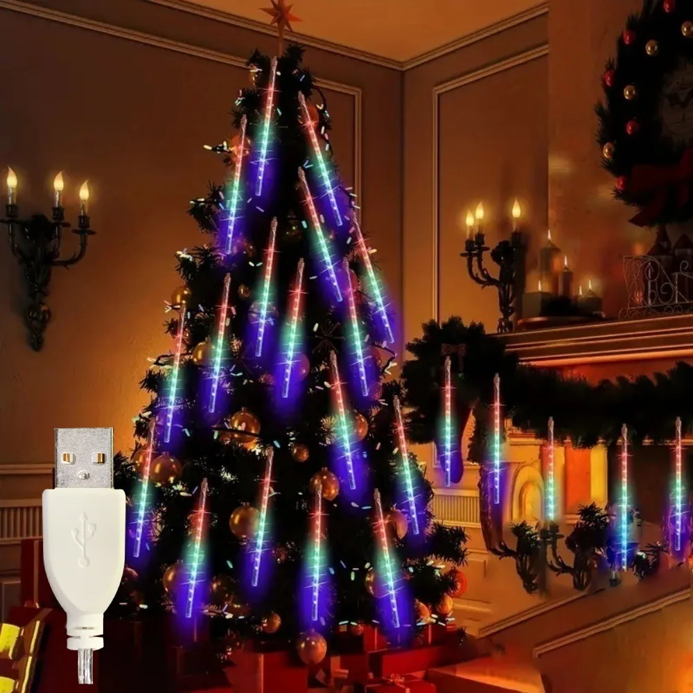 8-buizen LED meteorenregen kerstverlichting vakantie buiten bruiloft tuin kerstboom thuis kamer decoratie USB-bediend