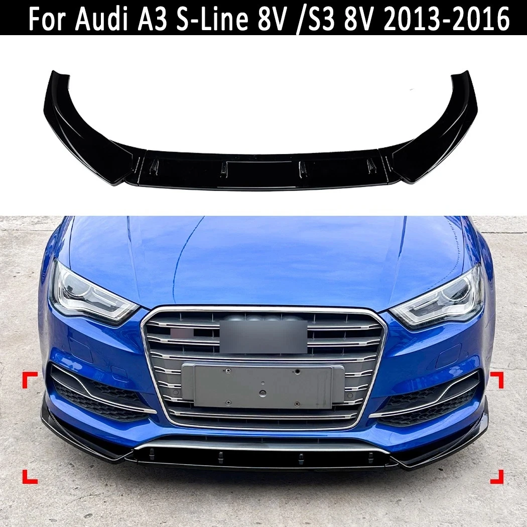 

3Pcs Front Bumper Splitter Spoiler Lip For Audi A3 S3 S-Line 8V 2013 2014 2015 2016 Glossy Black Car Diffuser Spoiler Bodykit