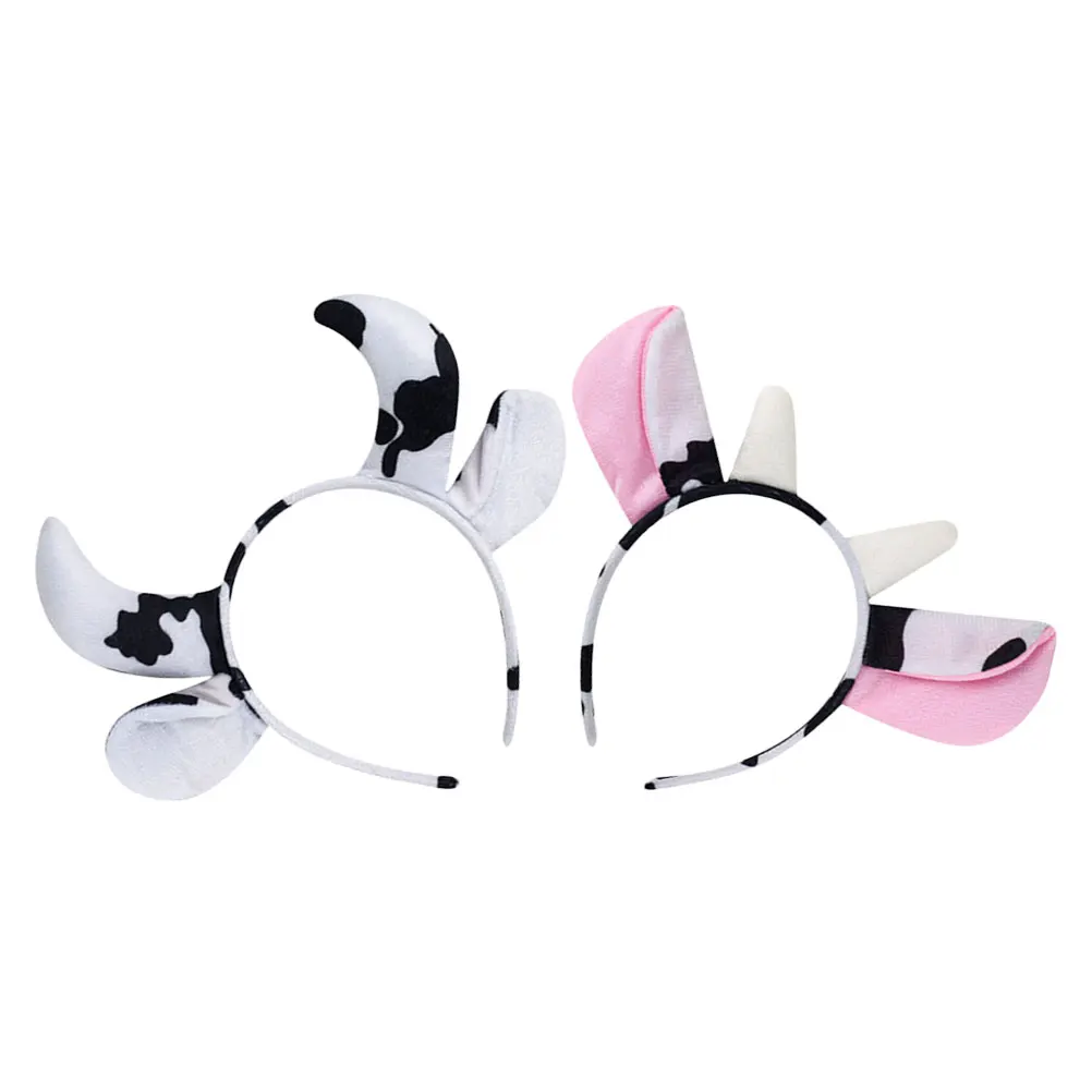 

2 Pcs Cow Headband Headbands Accessories Costume Children's Farm Animal Hair Accessory Ear Decoration Fabric Childrens Ears
