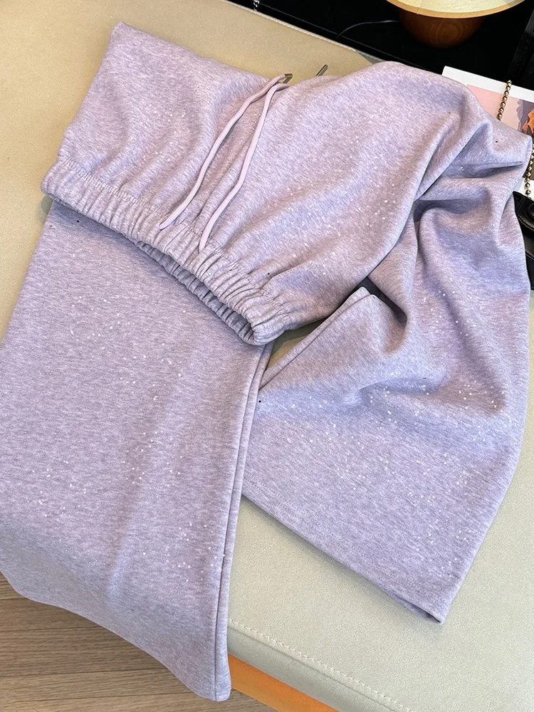 Miękkie, wygodne, fioletowe spodnie z szerokimi nogawkami Taro, damskie spodnie dresowe zimowe do sportu, leniwe spodnie z podszewką z polaru, materiał frotte, codzienne spodnie...