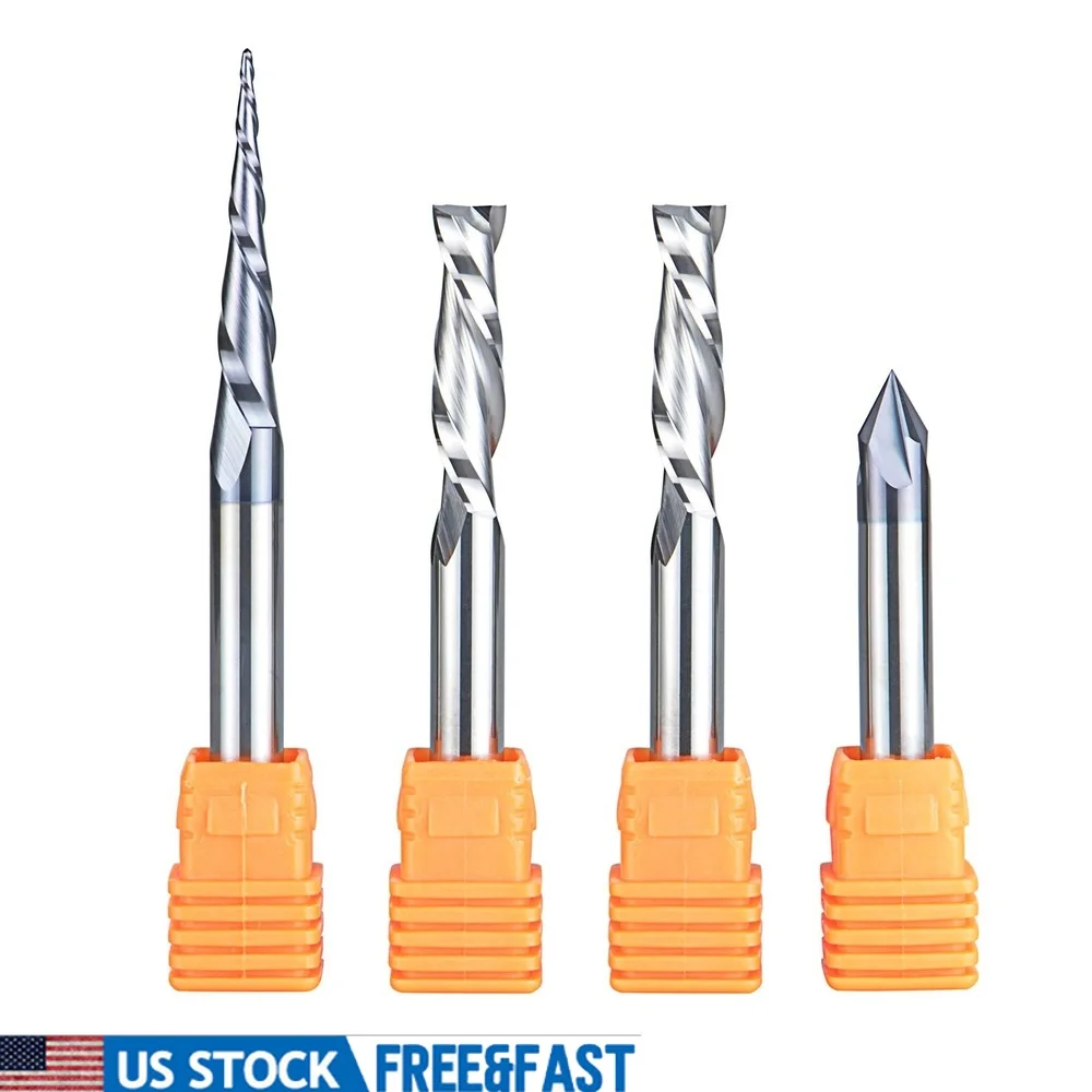 

CNC Router Bits Carving Set Solid Carbide V Groove Spiral Tapered End Mill Cutter 1/4 Inch Shank Tools