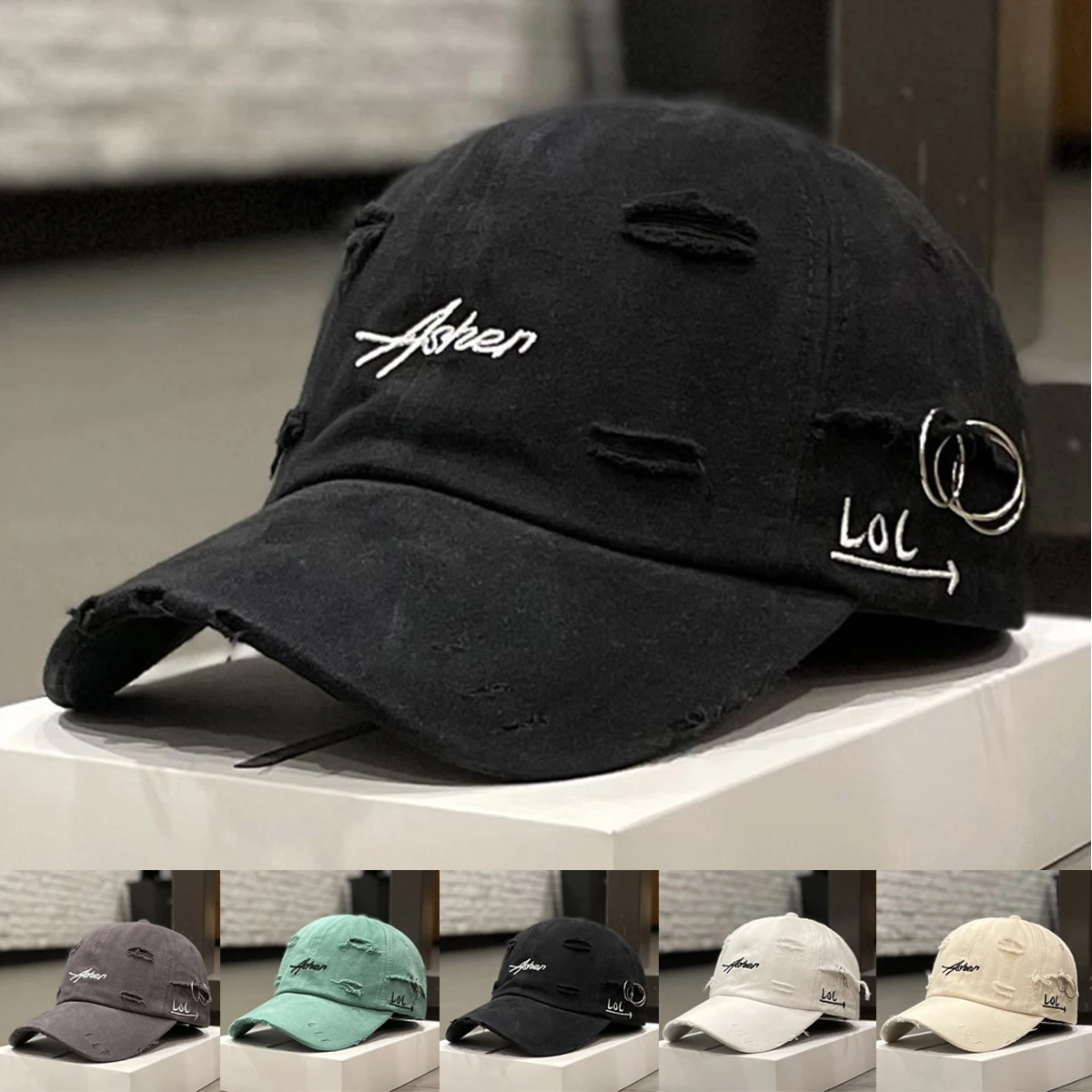 Embroidery Ring Sizes - Czapka baseballowa w stylu punkowym z