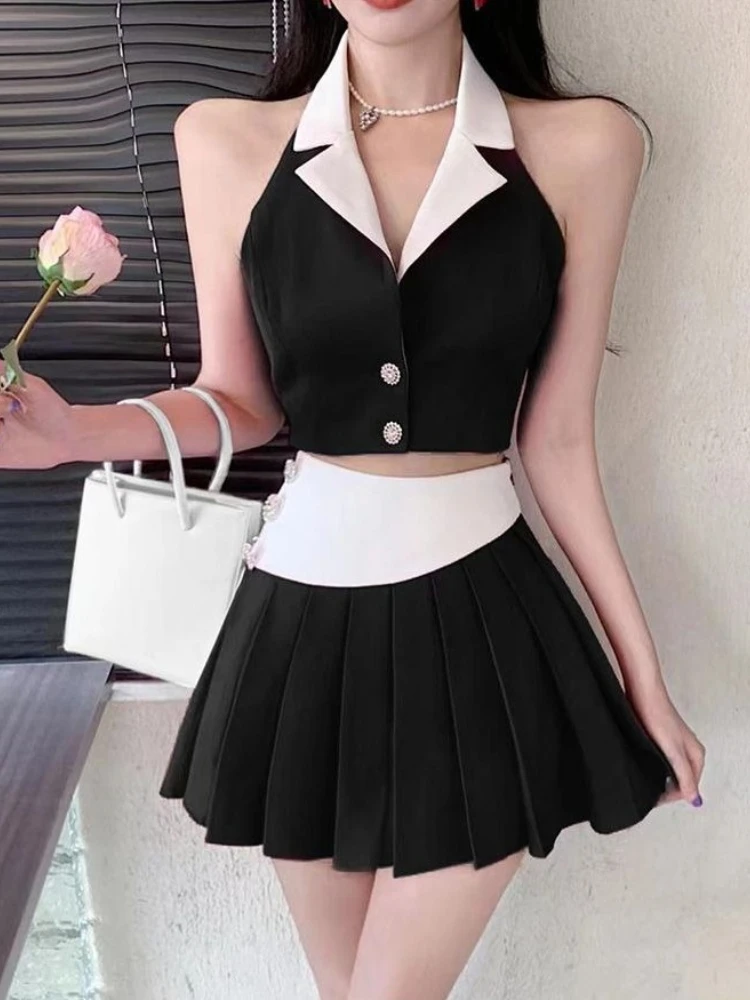 مثير 2 قطعة تنورة مجموعات للنساء مهرجان جديد مطابقة قصيرة أنيقة وأنيقة Y2k الملابس كامل المشارك Ord امرأة الزي البسيطة #6