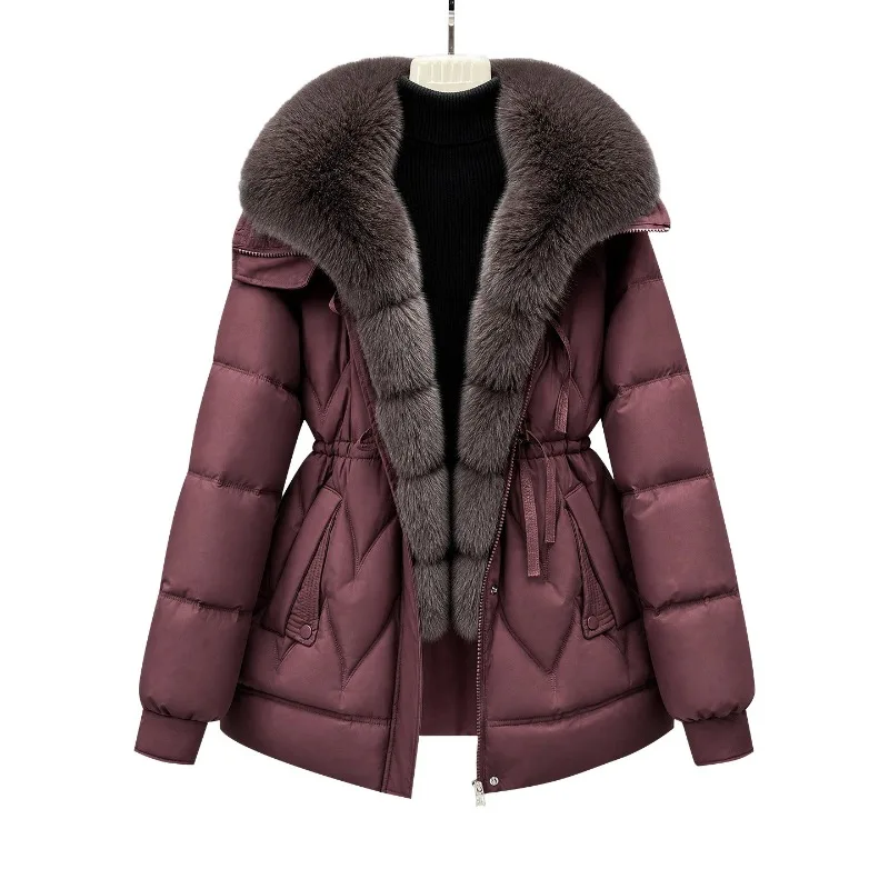 Parkas Women Down Cotton Jacket 2026 Winter Coat Large Fur Collar Warm Mid Long Cotton Padded Jacket Female Outerwear Overcoat