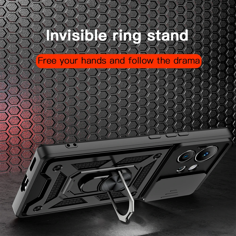 KEYSION Shockproof Case for Infinix Zero Ultra Slide Camera Lens Protection Ring Stand Phone Back Cover for Infinix Zero Ultra