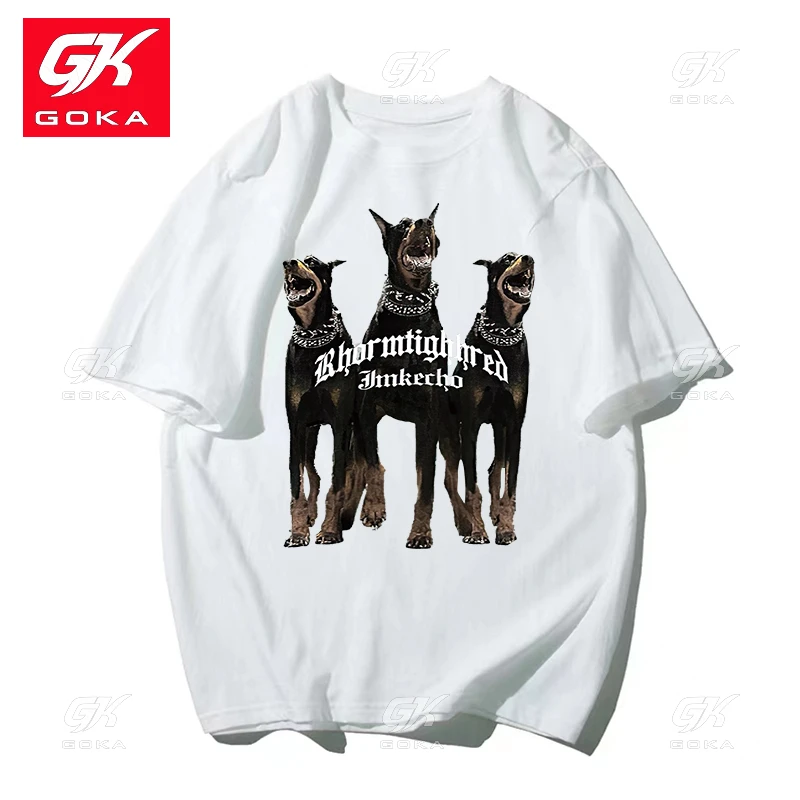 Korean Doberman Pinscher High Quality Cotton Oversized T-shirt Men's Fashion Summer Women's Short-sleeved Luxury Unisex T-shirts