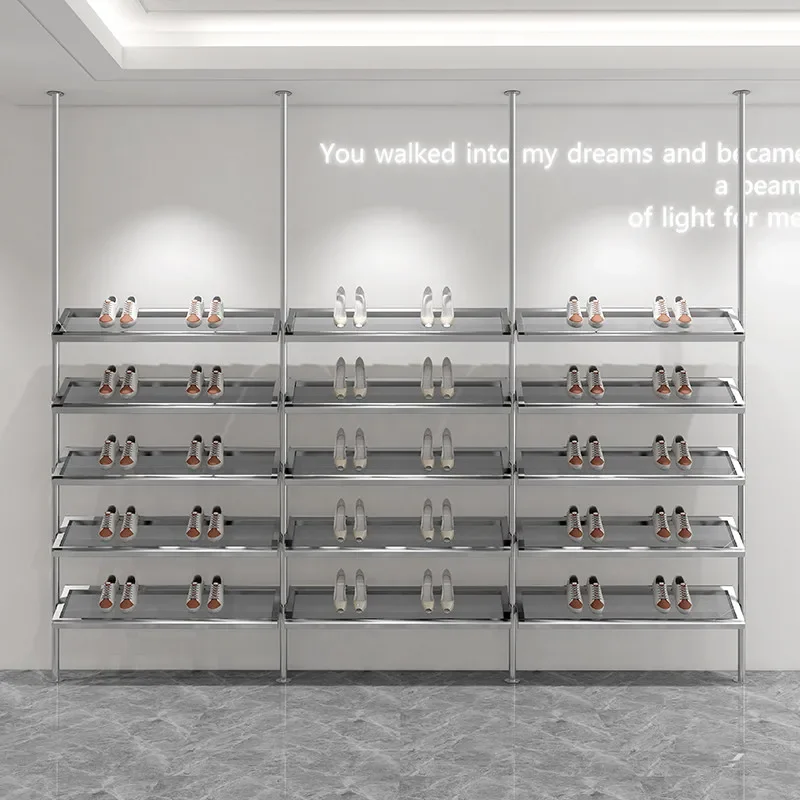 Shoe store shoe rack display rack wall column bag shelf combination clothing store stainless steel live stream shelf