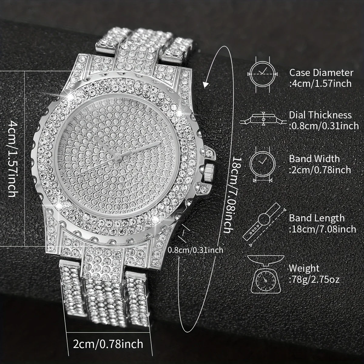 ชุดสร้อยข้อมือควอทซ์พลอยเทียม2ชิ้น-สแตนเลสเก๋ไก๋และหรูหราเหนือกาลเวลา-คริสตัลเต็มรูปแบบ