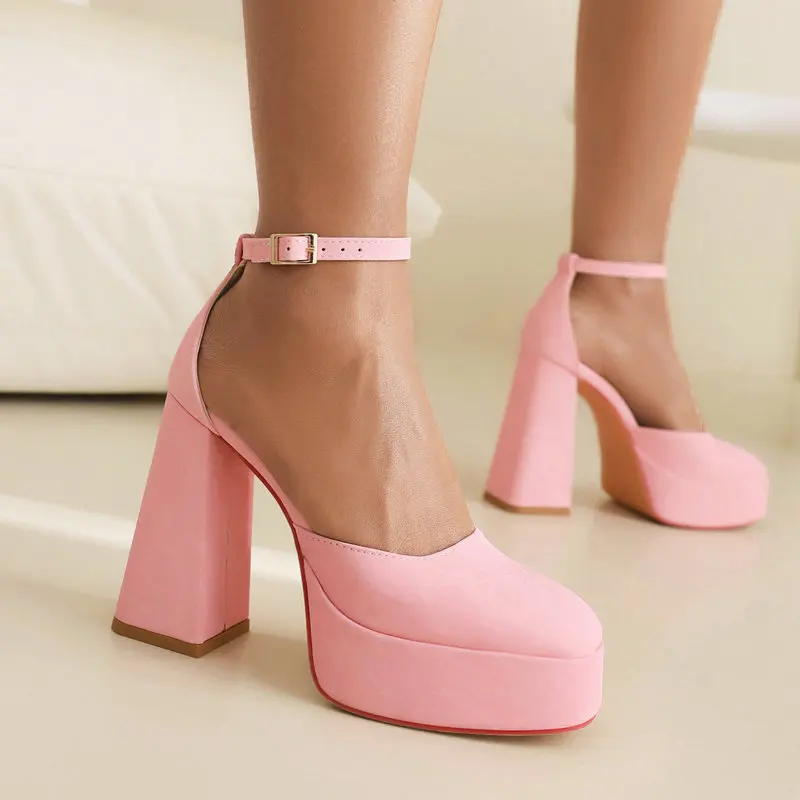 Orange Pink Closed Toe 2023 Summer Sexy Lady Party Wedding Pumps Platform Mary Janes Block High Heels Women Heeled Sandals Shoes