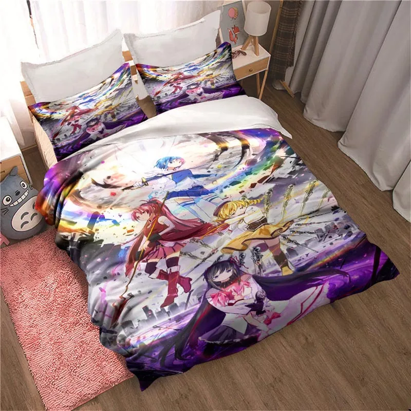 Cartoon Puella Magi Madoka Magica Bedding Set Sheet Set King Twin Double Child Bedding Set Mircofiber Polyester Duvet Cover Set