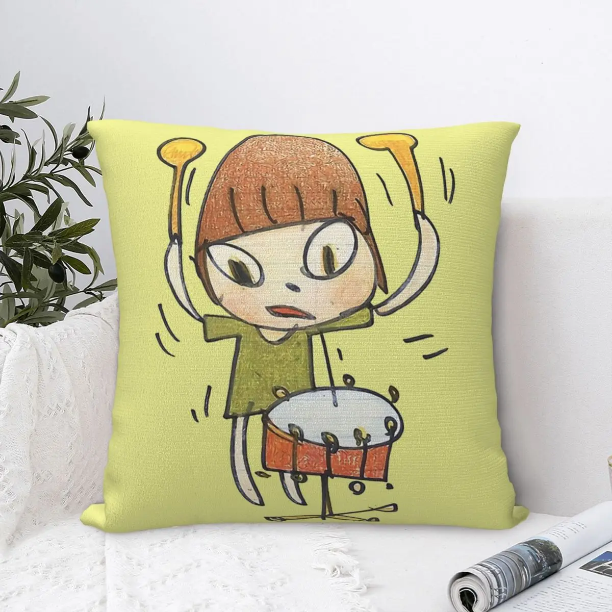 Drummer Hug Pillowcase Yoshitomo Nara Backpack Cojines Sofa DIY Printed Chair Coussin Covers Decorative