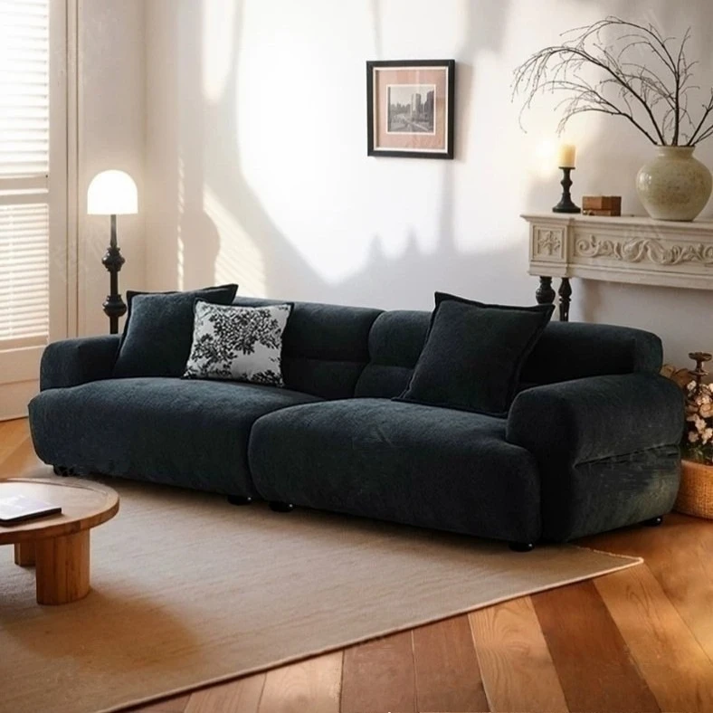 Valley sofa French retro large apartment chenille sofa straight row living room black removable and washable
