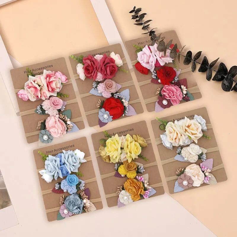 3PcsFlower Baby Girl Headbands Elastic Nylon Baby Headwear Elastic Turban Newborn Hair Accessories