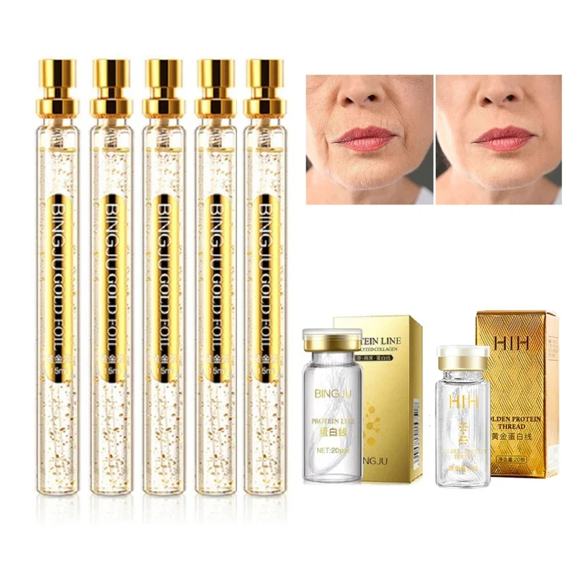 Anti Aging Hyaluronic Acid 24K Gold Active Collagen Facial Essence Protein Thread Serum Skin Care for Face Firming Moisturizing