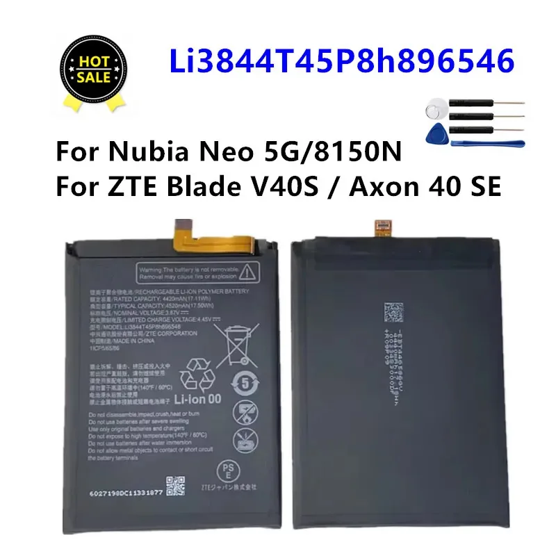

Li3844T45P8h 896546 Replacement Battery For ZTE Blade V40S Axon 40 SE batteies For Nubia Neo 5G 8150N + Free Tools