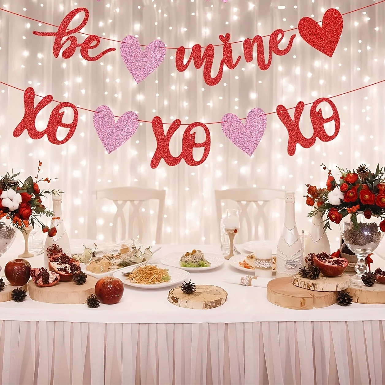 Be Mine & XOXO Glitter Banner Set - Red & Pink, Perfect for Valentine's Day, Weddings, Engagements & Bachelorette Parties