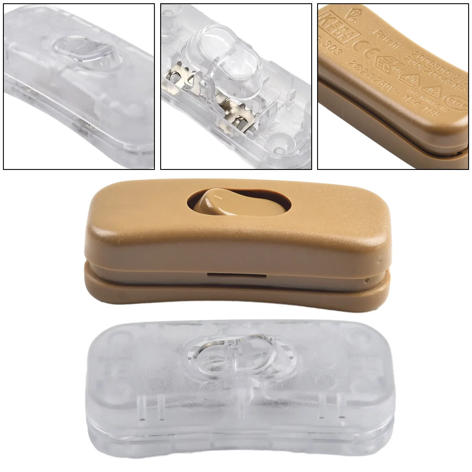 Rocker Switch In Line Switch Bedside Lamp Switch For Desk Lamp Plastic Table Side Lamp 250V 2A Practical White