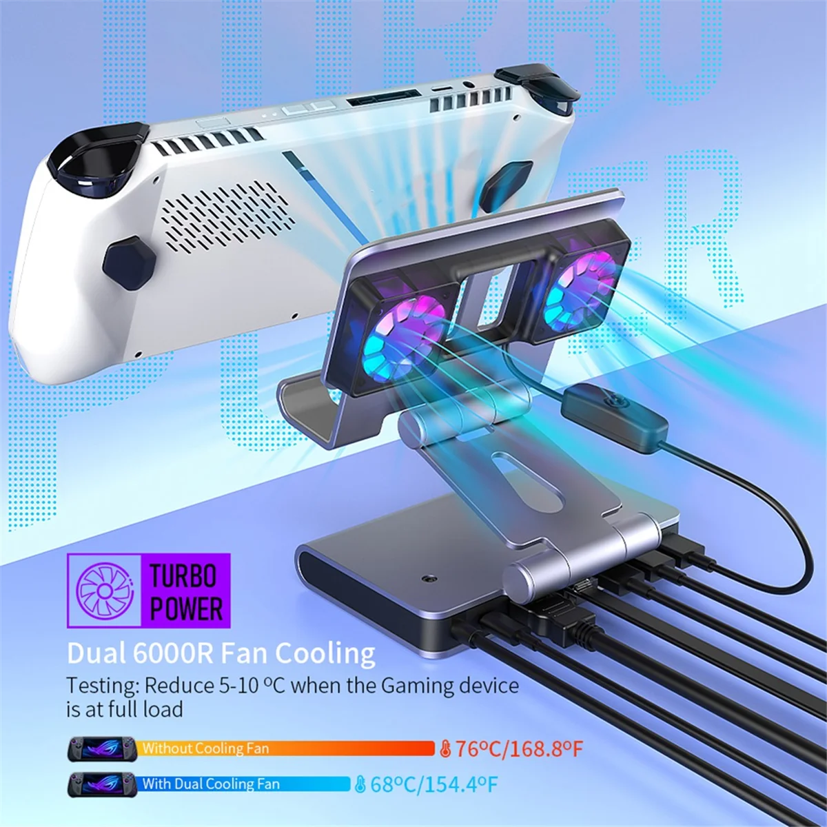 BFYL-6 ใน 1 RGB พัดลมคู่ Docking Station สําหรับ ROG ALLY SteamDeck เกมคอนโซล Dock ปรับความสูง Dock Bracket