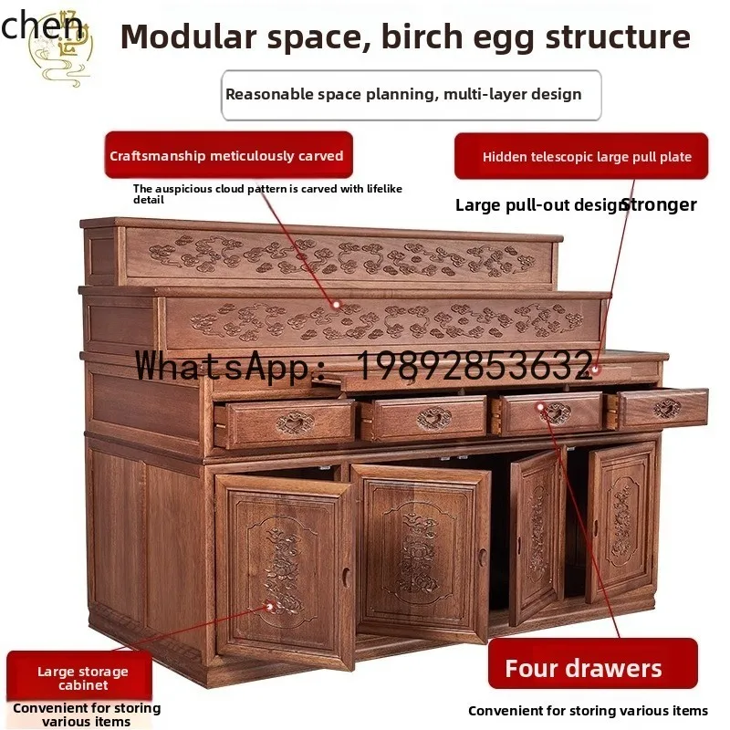 YFY  Solid Wood Carved Multi-layer Altar Table for Home Use Tibetan-style Three-tier Buddha Altar