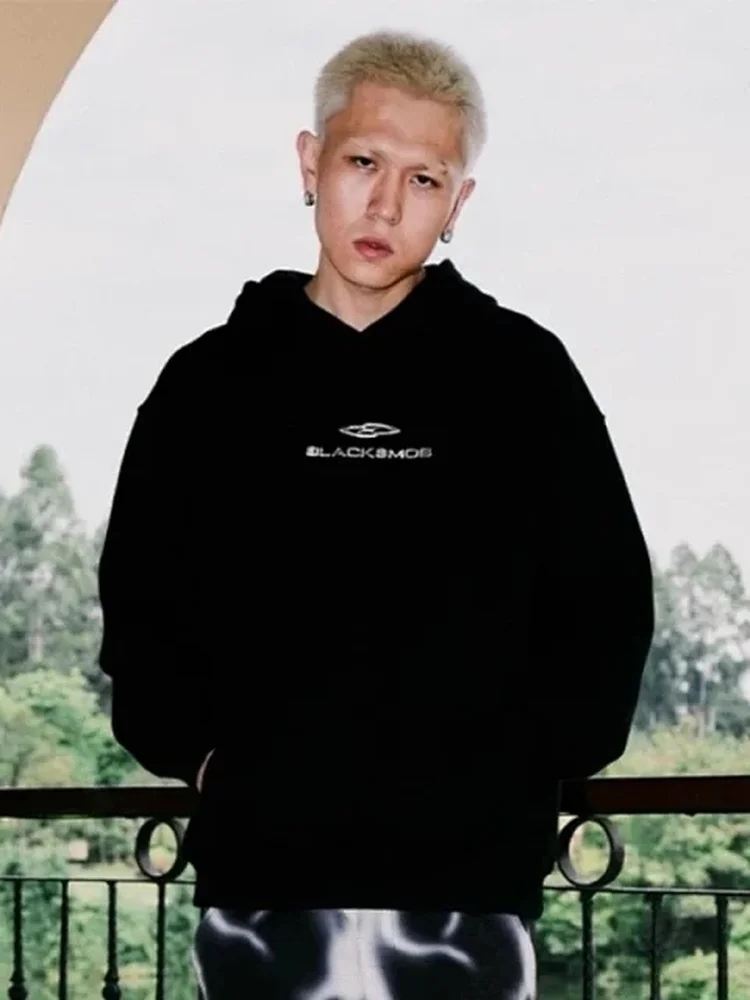 

Худи Bla8mob в американском ретро-стиле с цветным высокочастотным серебряным покрытием и логотипом 8, удлиненный рукав, термоизоляция, хлопок, полиэстер