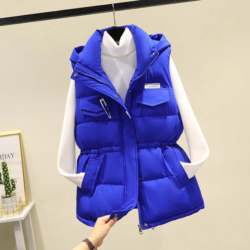 Sleeveless Vest Winter Down Cotton Padded Jacket Female Vest Parkas Hooded Casual Waistcoat Coat Ladies Outerwear New Women