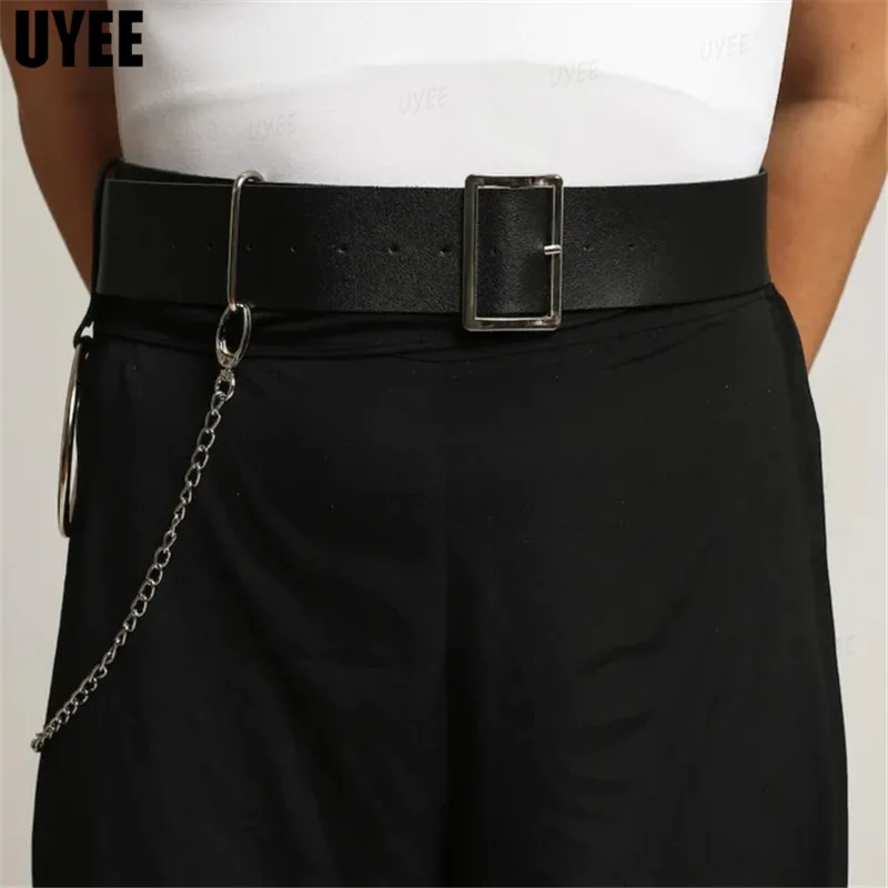 UYEE Waist Belt for Women PU Leather Harness Corset Gothic Waistband with Key Chain Metal Ring Design Harajuku Jeans Decoration