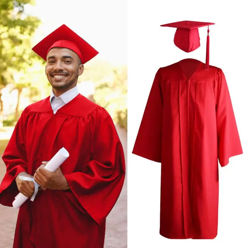 Conjunto de Bata de graduación con borlas Unisex, bata de graduación mate y gorros con colgante de borla para despedida de soltera universitaria, 2023