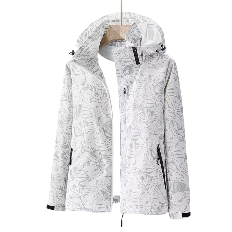 2026 Spring/Fall Hooded Outdoor Casual Maple Leaf Camouflage Windproof Jacket for Women,Mountain Windproof Female Hiking Jackets view 5