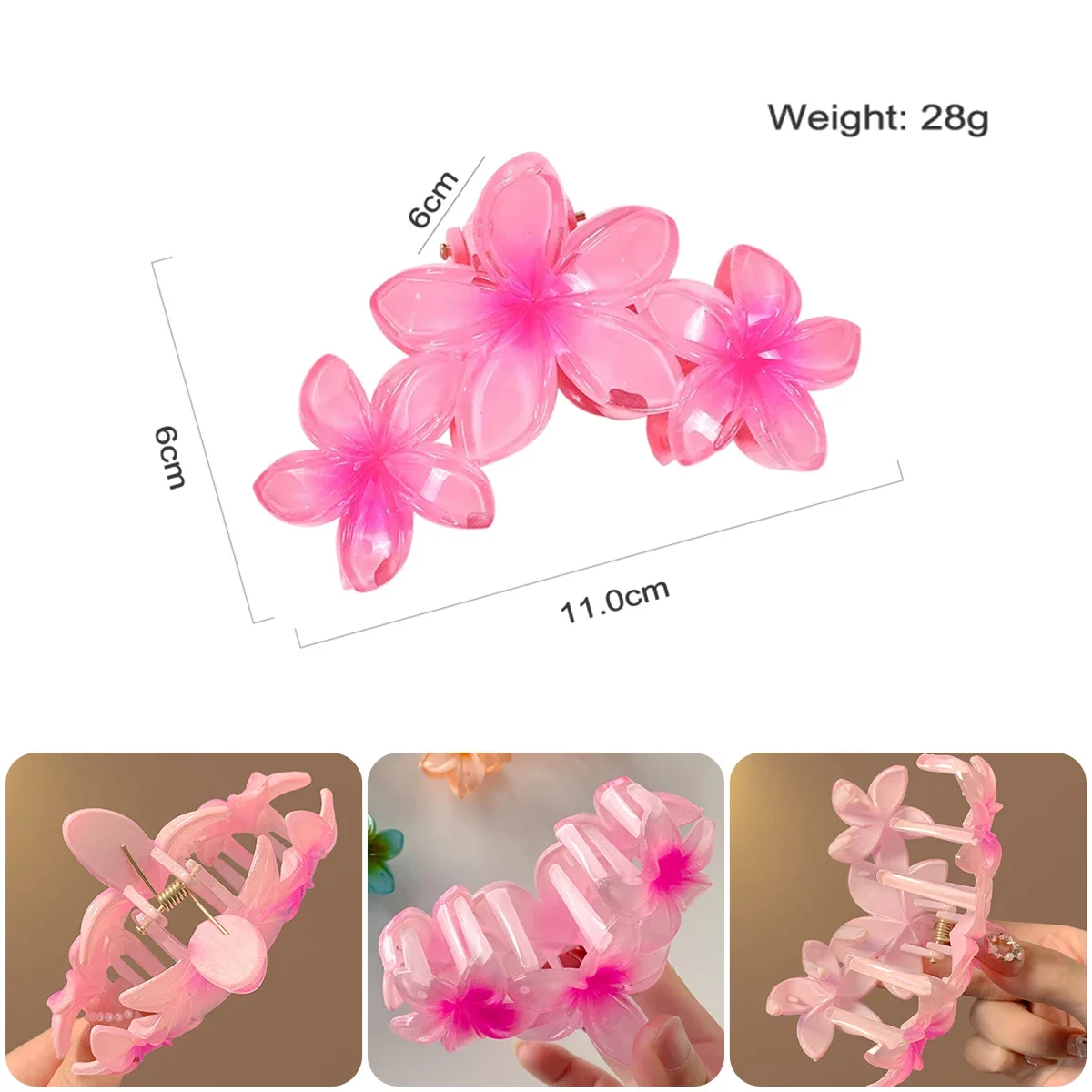 

Candy Color 11CM Large Gradient Shark Clip with 3 Artificial Flowers, Faux Flowers, Fake Flowers Hairpin Headwear Headdress Hair