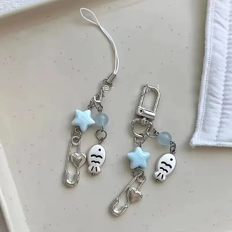 Dulce pez encanto del teléfono cadena del teléfono colgante de la caja del teléfono cordón móvil lindo con cuentas correa del teléfono celular bolso llavero para las mujeres