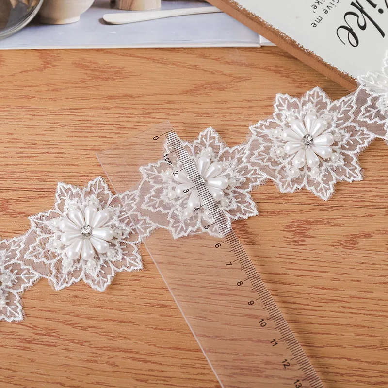 Handmade Beaded Flowers Lace Clothing Accessories, DIY Skirt Hem, Neck Curtain, Sleeve Edge, 1 Yard, 6cm Wide