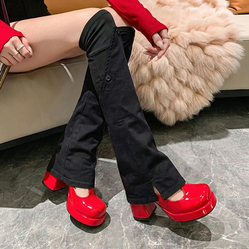 

Black Super High Heels Mary Jane Shoes Women 2026 Gothic Chunky Platform Pumps Woman Plus Size T-strap Buckle Party Lolita Shoes