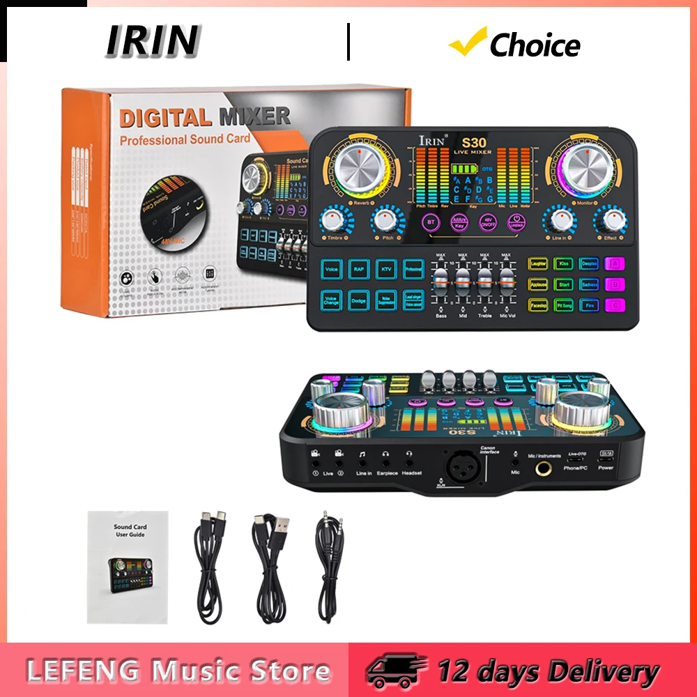 

IRIN S30 Live Sound Card Audio Mixer with DJ Mixing Effects and Voice-changing Features Music Recording Equipment Sound Card