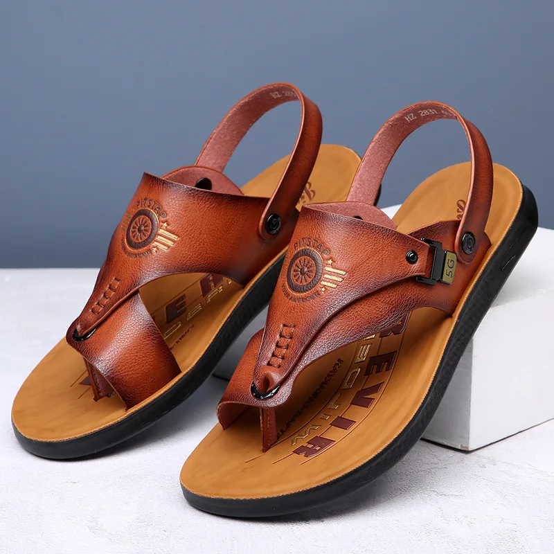 Retro Sewing Sandals Transfer Slipper Non-slip Leather Shoes for Men Comfortable Casual Summer Fashion