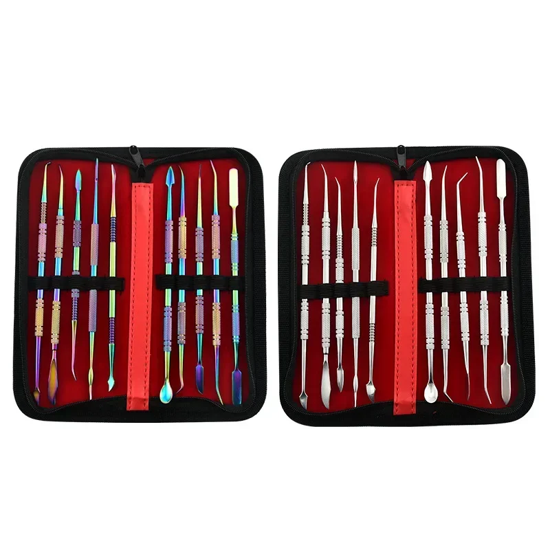 10Pcs Stainless Steel Dental Wax Carving Tools Set Plaster Knife Spatula Denture Modeling Instrument Kit With Storage Bag