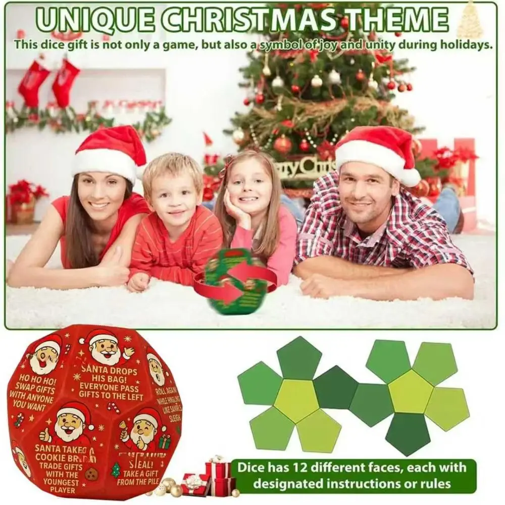 Dados de intercambio de regalo de intercambio de Papá Noel rojo, 12 lados diferentes, accesorios navideños, dados poligonales de Papá Noel, dados poligonales de Papá Noel - imagen 3