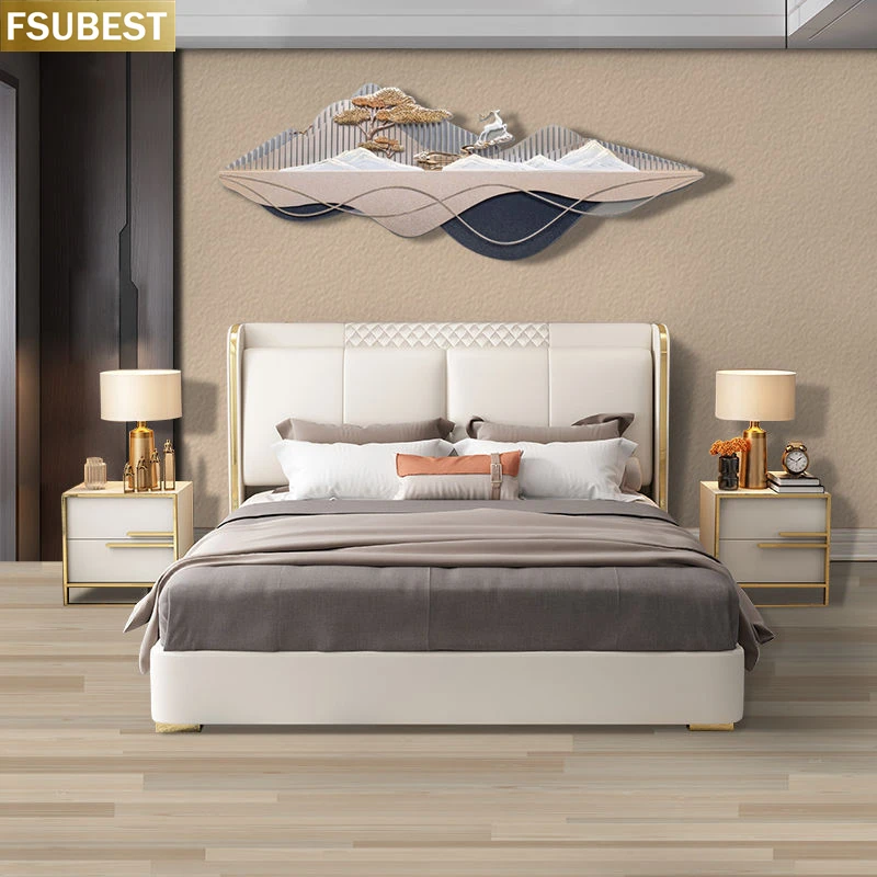 Leather American Modern Cal King Bed Frame King Camas De Casal De Luxo Double Bed Lit En Bois 2 Persoons Bedroom Sets Furniture