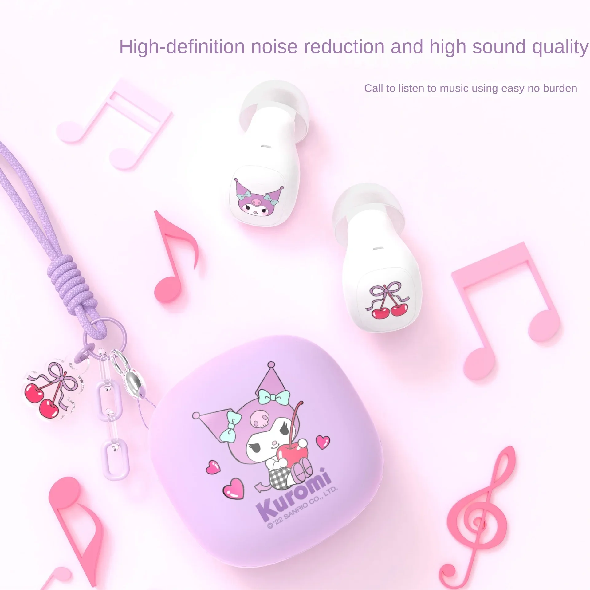 

Bluetooth-наушники Sanrio Kuromi Cinnamoroll, настоящая беспроводная гарнитура, Спортивная шумоподавление, сенсорное управление