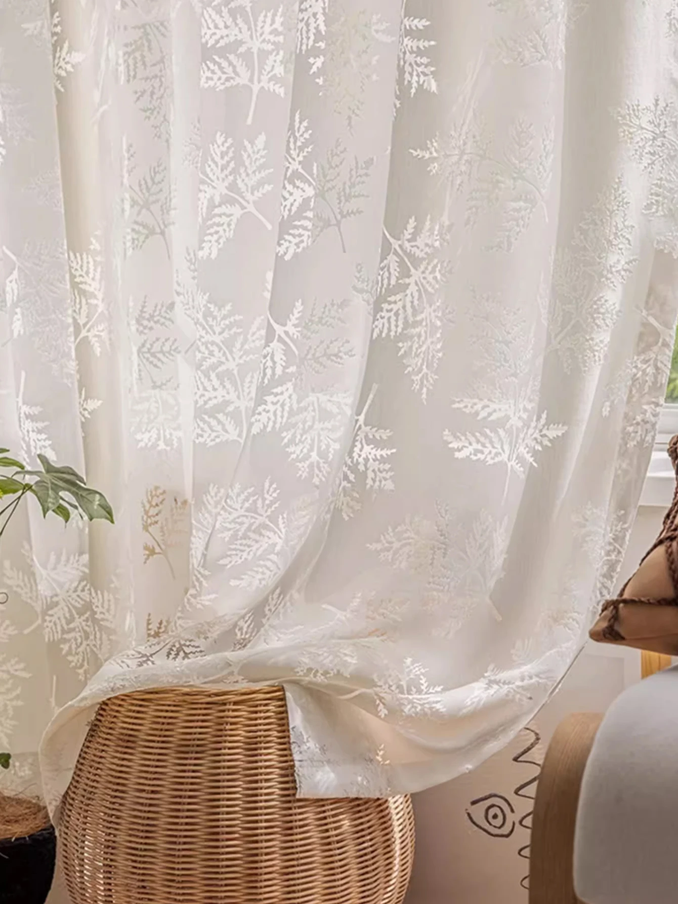 Jacquard  Tulle Curtain Jacquard weave Countryside Vintage Sheer Curtain for House Living Room Bedroom All Season
