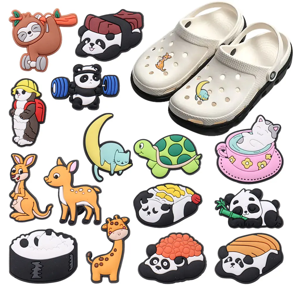 Verkopen Retail 1-15 Stuks Pvc Schoen Bedels Panda Sika Hert Giraffe Turtle Accessoires Schoenen Gesp Decoraties Voor Kinderen Feest Aanwezig