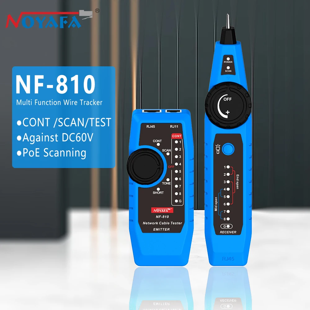 

Тестер сетевого кабеля NOYAFA RJ45 RJ11 Кабельный трекер NF-810 Поиск кабеля с защитой от помех PoE Checker Сетевые инструменты