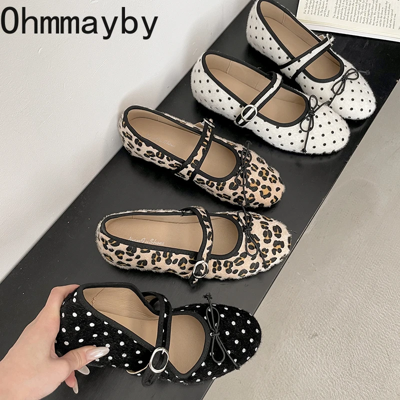 

Spring Polka Dot Internal Elevation Women Mary Jane Shoes Designer Leopard Print Pumps Ladies Eelgant Dress Ballet Shoes