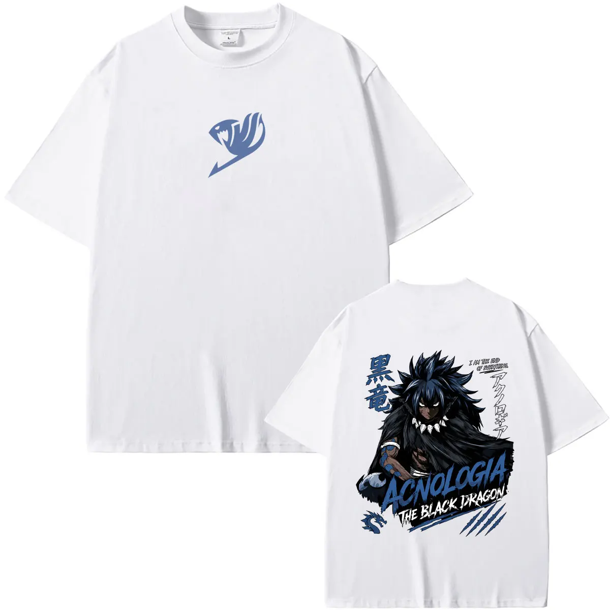 Anime Fairy Tail Acnologia Double Sided Print T-shirt Men Women Fashion Vintage Oversized Streetwear Unisex Casual Cotton Tshirt