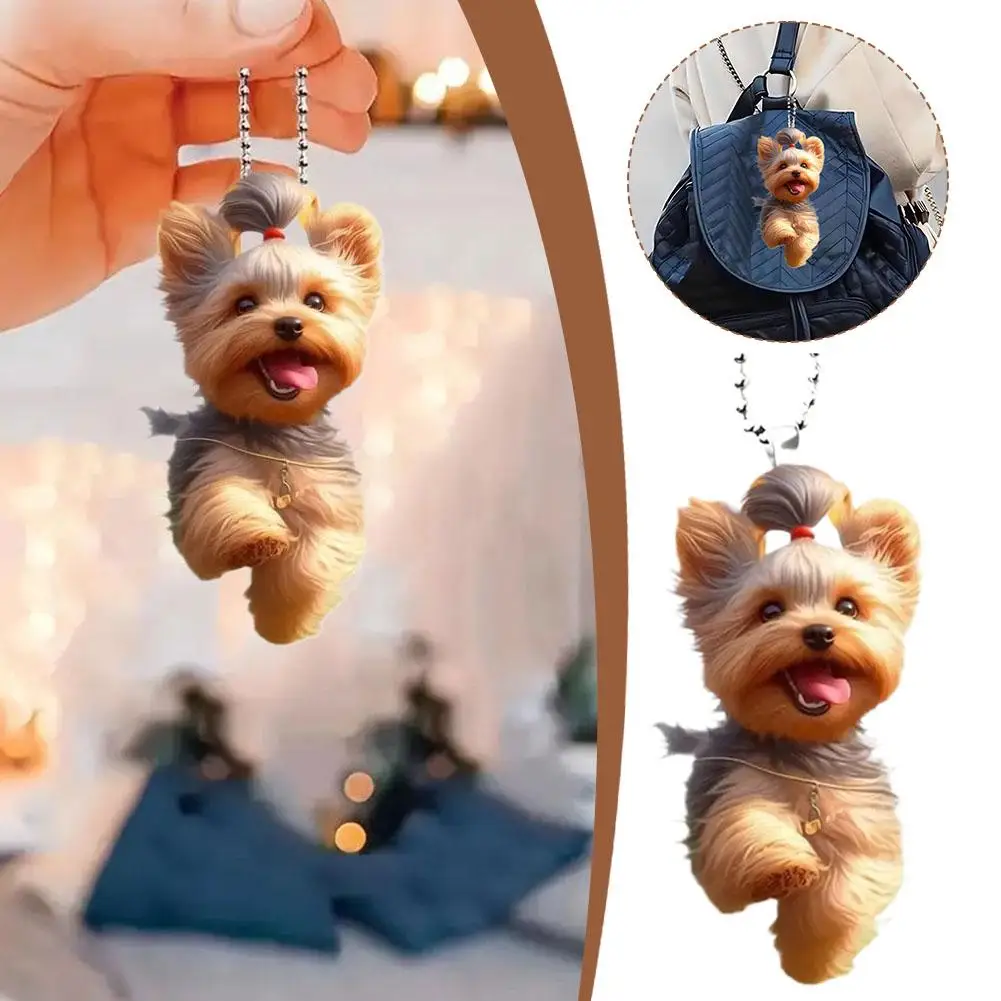 Yorkshire Terrier Dog Acrylic Pendant Versatile Charm Cute Puppy Keychain For Car Mirrors, Backpacks & Home, Festive Party Z9R5