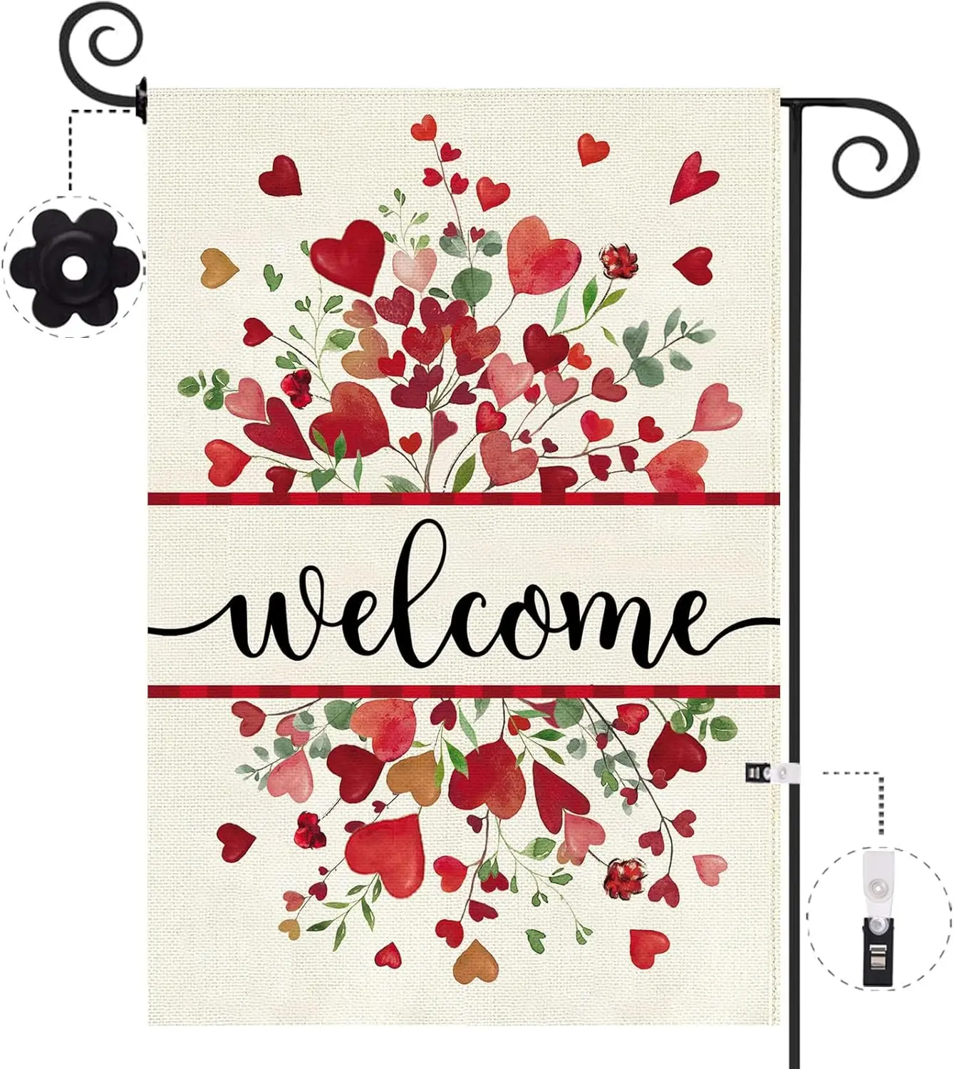 Baccessor Valentines Day Garden Flag 12.5 x 18 Inch, Love Heart Floral Double Sided Burlap Small Yard Flag Anniversary Weddi GGO