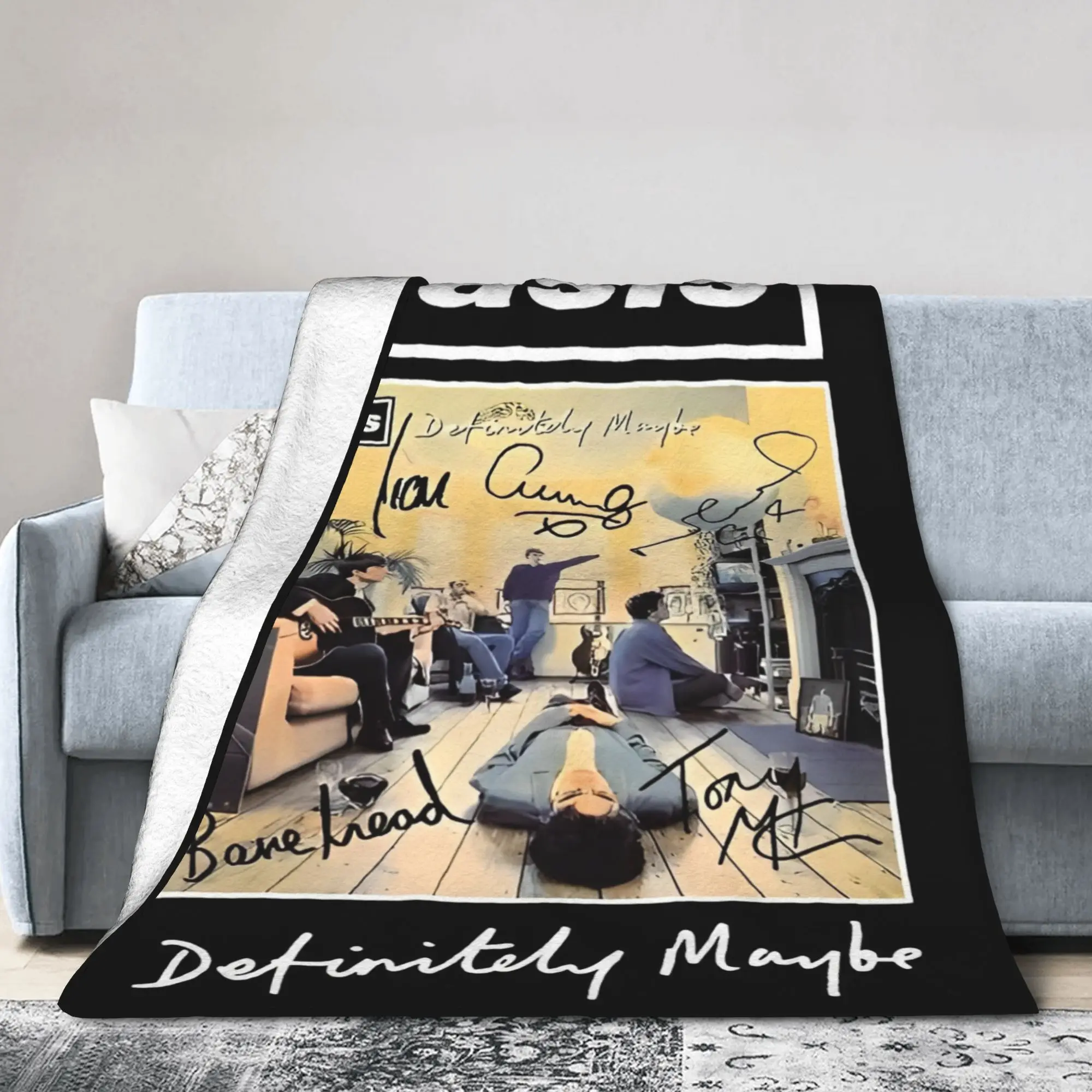 Sign Rock Band British Albums Blankets Fleece All Season O-Oasis Portable Thin Throw Blankets for Home Office Bedding Throws